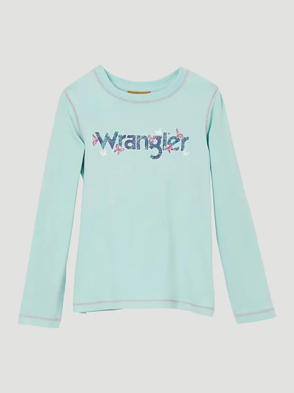 WRANGLER GIRLS LONG SLEEVE FLORAL LOGO TEE - LIGHT BLUE made by Wrangler