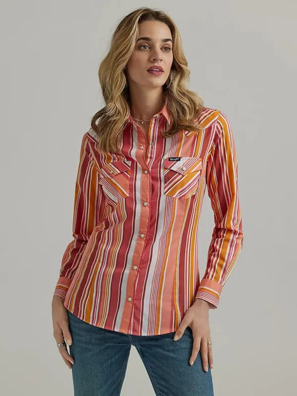 WRANGLER WOMENS ALL OCCASION SNAP SHIRT - SUNNY STRIPE sold by Bridle Path Tack Shop
