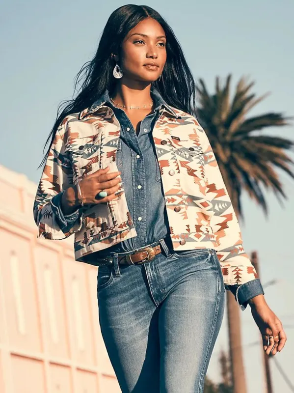 WRANGLER WOMENS PRINTED BOYFRIEND JACKET - AZTEC sold by Bridle Path Tack Shop