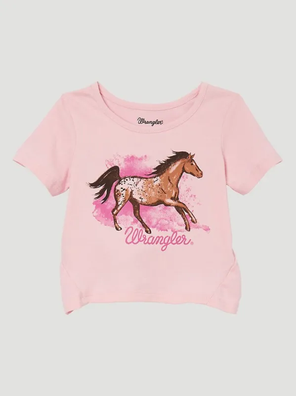 WRANGLER LITTLE GIRLS PRANCING HORSE TEE - PINK sold by Bridle Path Tack Shop