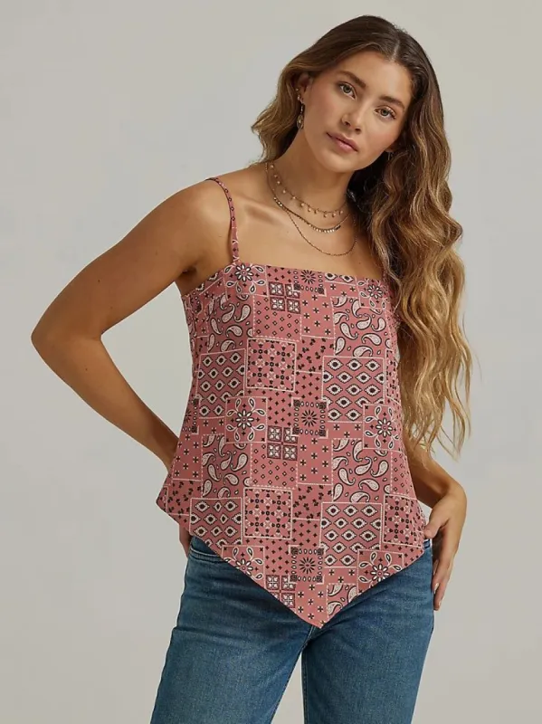 WRANGLER WOMENS PAISLEY BANDANA TIE TANK - BURGUNDY sold by Bridle Path Tack Shop