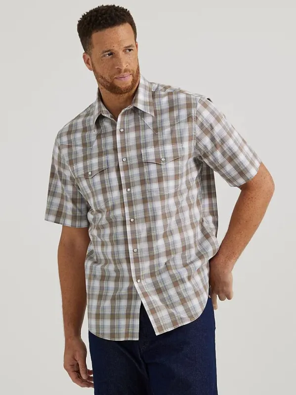 WRANGLER MENS WRINKLE RESIST SHORT SLEEVE SHIRT - GREIGE sold by Bridle Path Tack Shop
