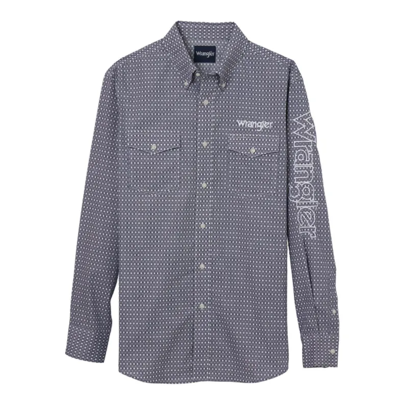 WRANGLER MENS LOGO SHIRT - NAVY PRINT sold by Bridle Path Tack Shop
