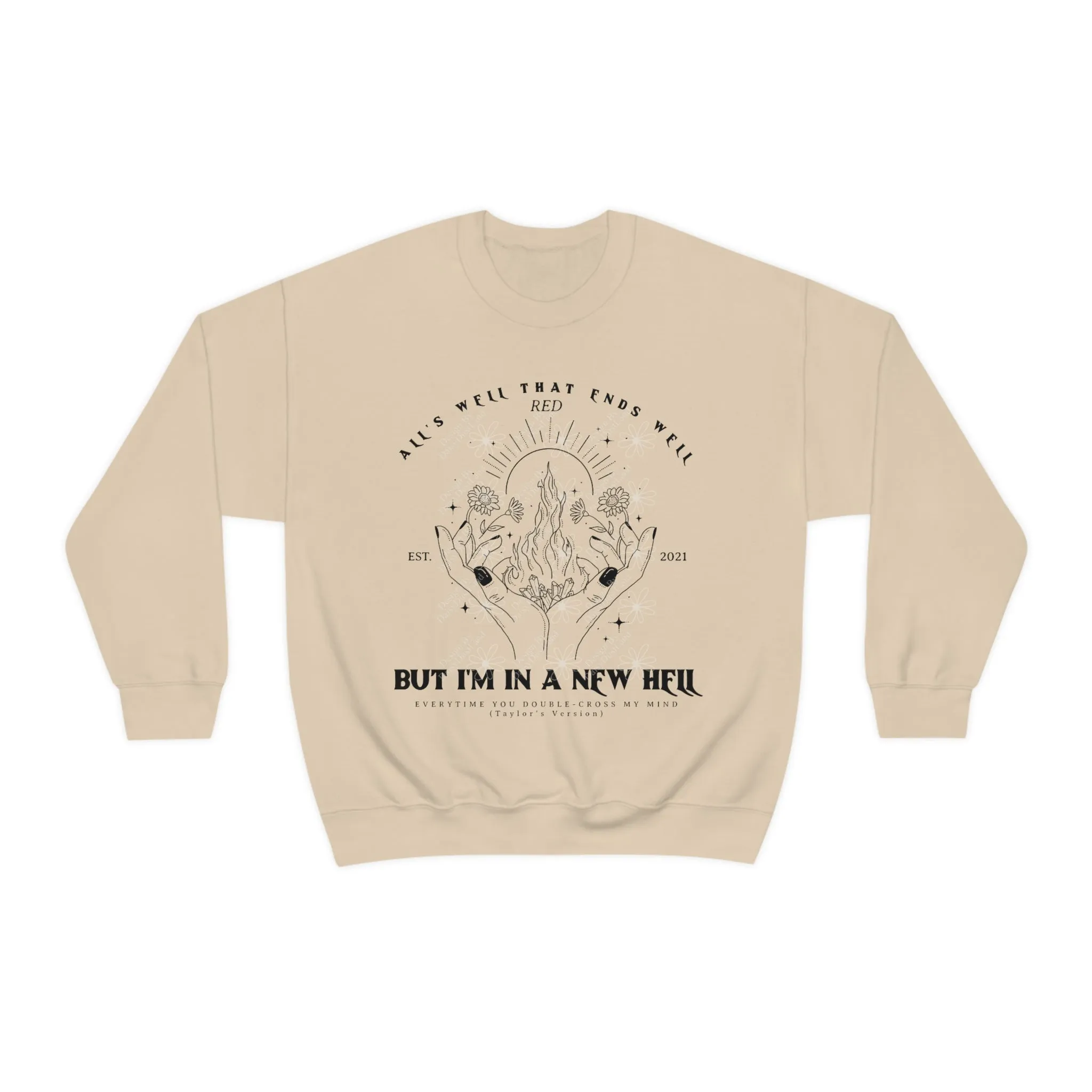 All Too Well Hands With Fire Graphic Crewneck sold by DaisyDustLand product image thumbnail 3