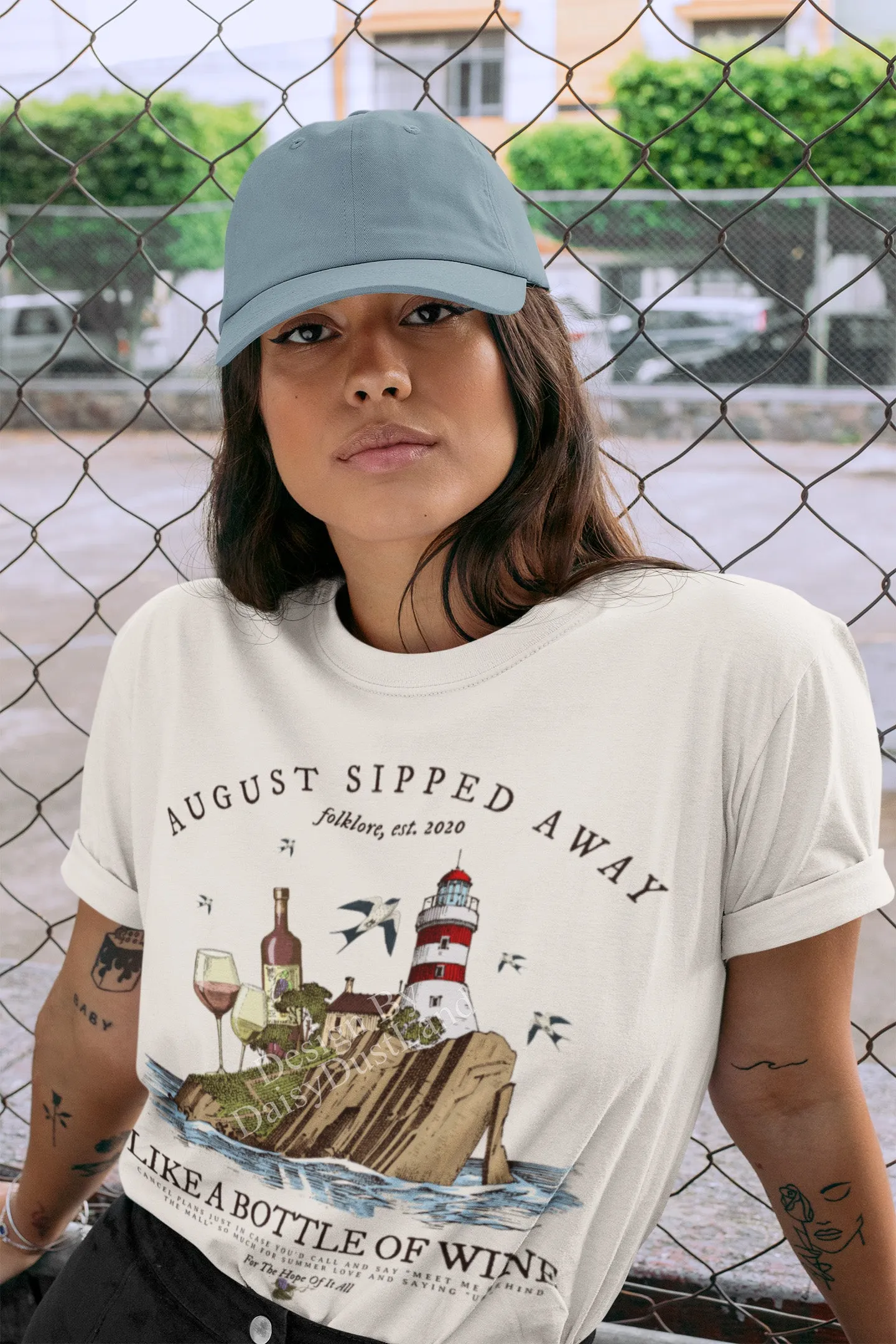 August Sipped Away Lighthouse and the Wine Set Vintage Graphic T-shirt sold by DaisyDustLand