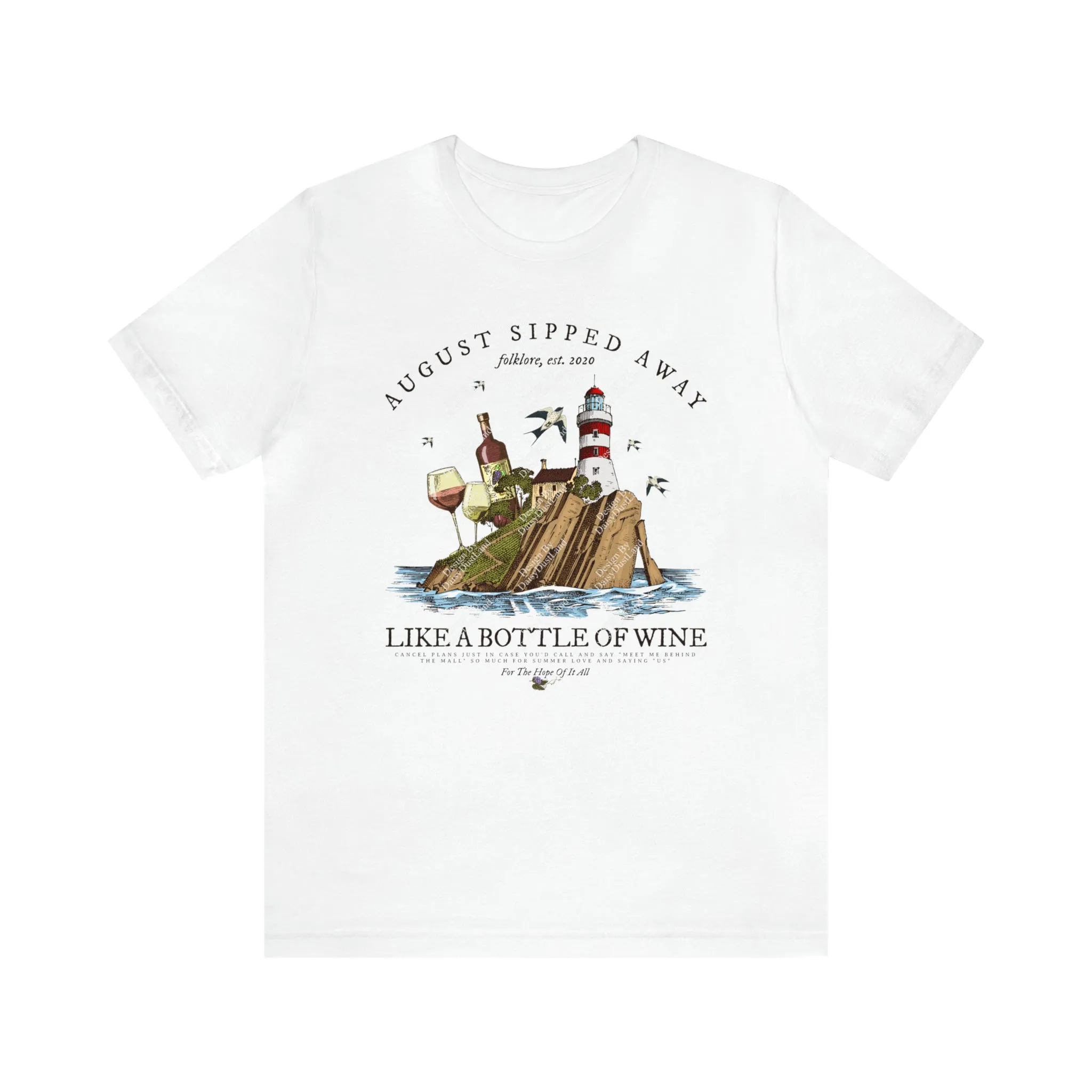 August Sipped Away Lighthouse and the Wine Set Vintage Graphic T-shirt sold by DaisyDustLand product image thumbnail 2