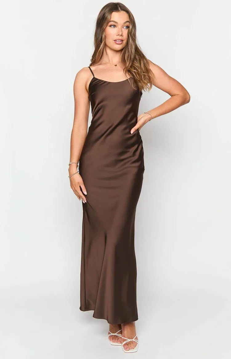Renesmee Brown Satin Maxi Dress sold by Beginning Boutique product image thumbnail 2