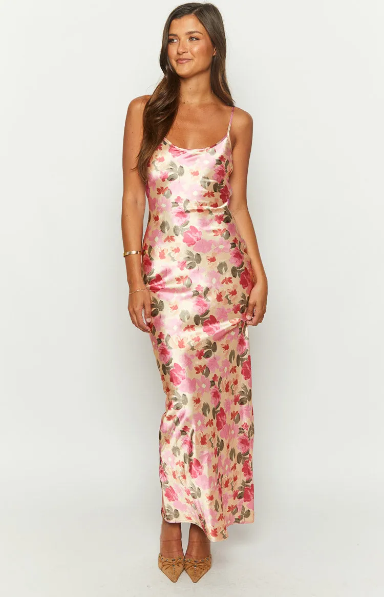 Renesmee Yellow Floral Print Satin Maxi Dress sold by Beginning Boutique product image thumbnail 3