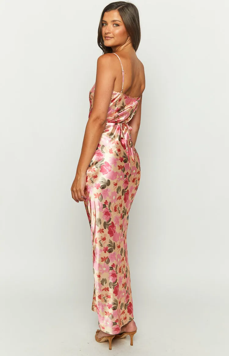 Renesmee Yellow Floral Print Satin Maxi Dress sold by Beginning Boutique product image thumbnail 5