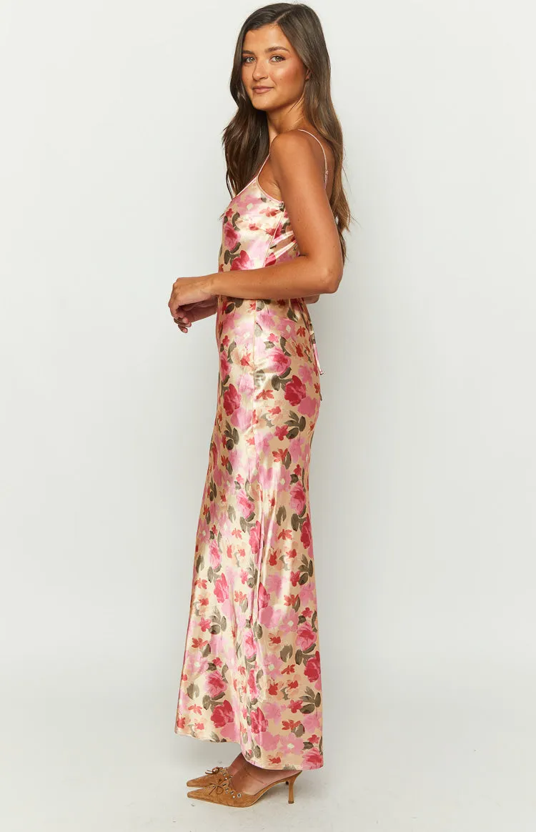 Renesmee Yellow Floral Print Satin Maxi Dress sold by Beginning Boutique product image thumbnail 4