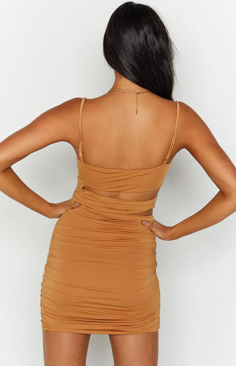 Dameela Tan Cut Out Mini Dress sold by Beginning Boutique product image thumbnail 4