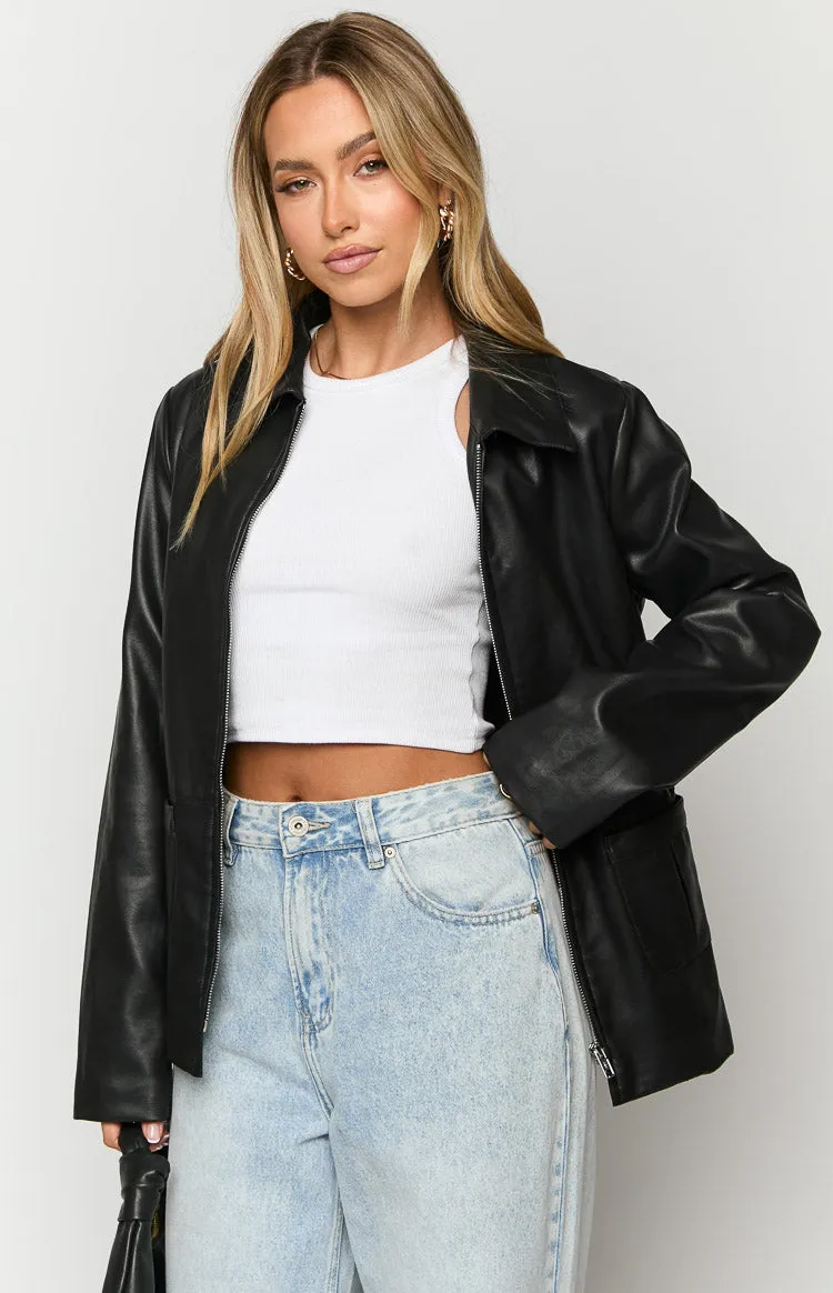 Tiah Black PU Jacket sold by Beginning Boutique product image thumbnail 4