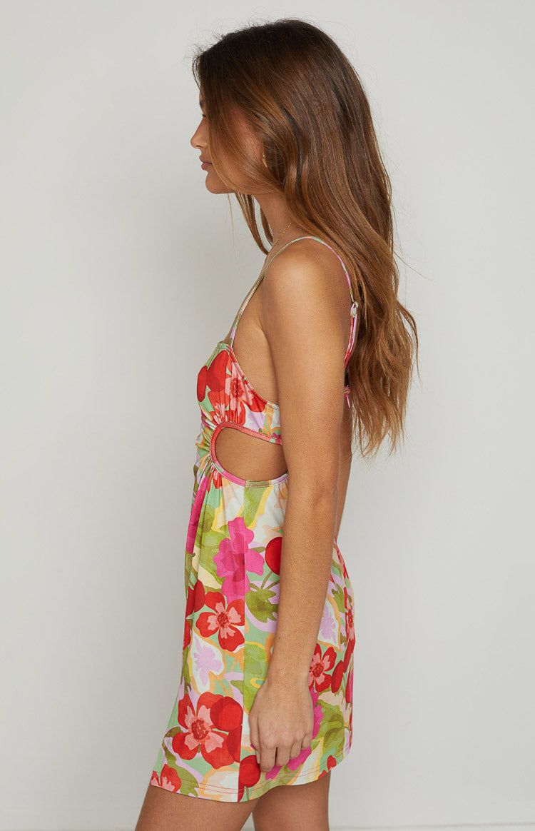Jenna Pink Floral Cut Out Mini Dress sold by Beginning Boutique product image thumbnail 4