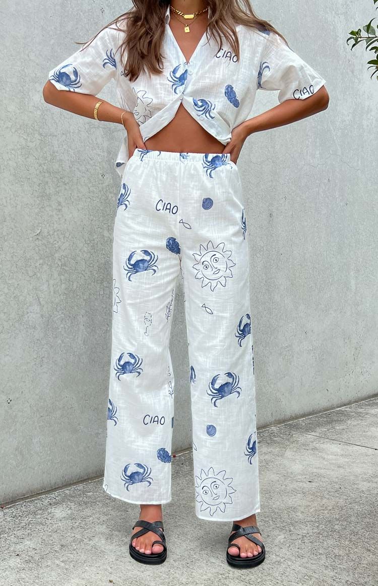 Caelen Blue Print Pants sold by Beginning Boutique