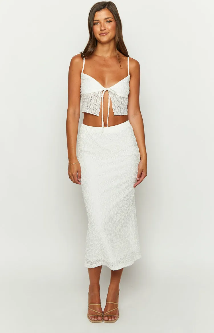 McKay White Midi Skirt sold by Beginning Boutique