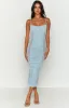 Andrea Blue Ruched Sheer Midi Dress sold by Beginning Boutique