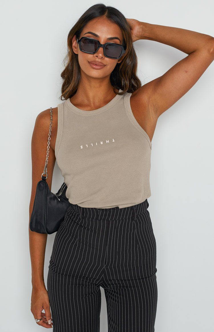 Thrills Minimal Racer Front Tank Gravel sold by Beginning Boutique product image thumbnail 3