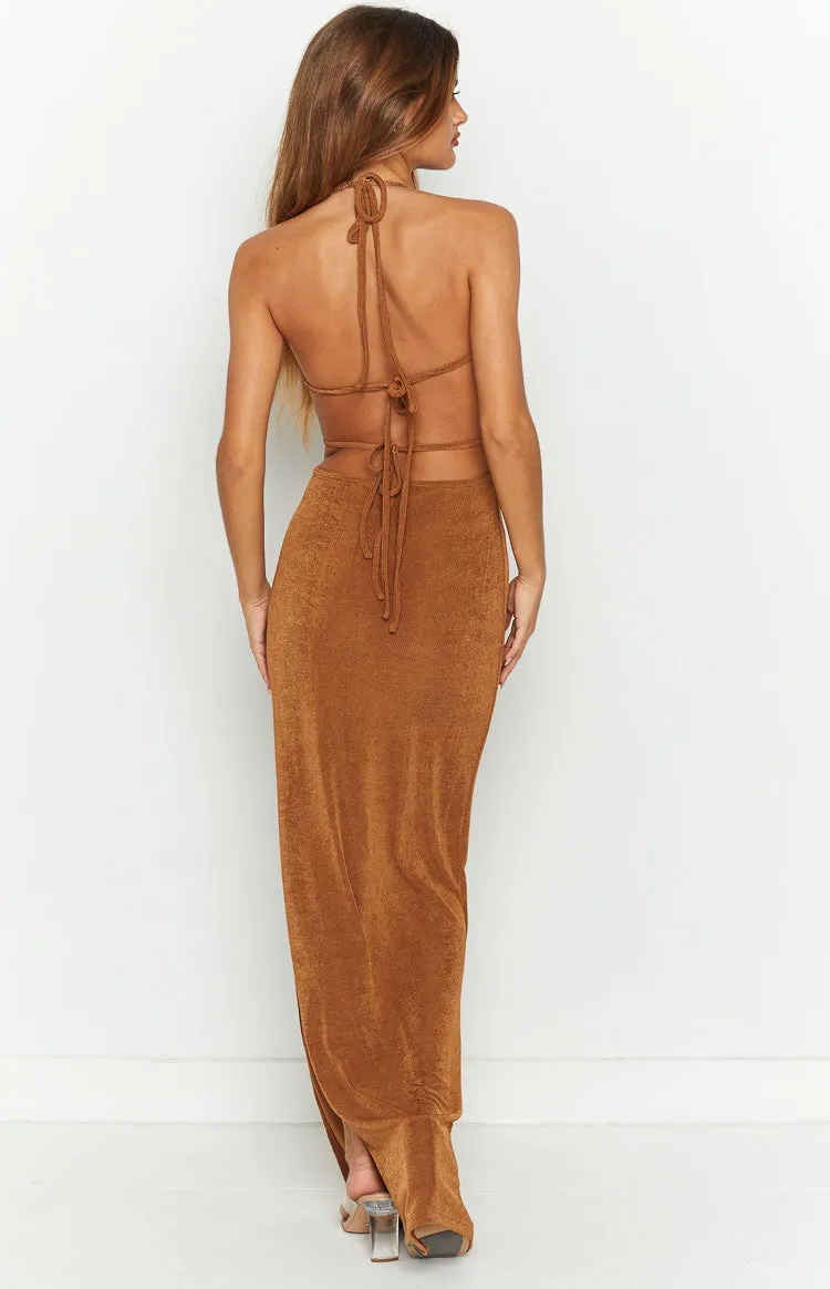 Angie Brown Halter Maxi Dress sold by Beginning Boutique product image thumbnail 4