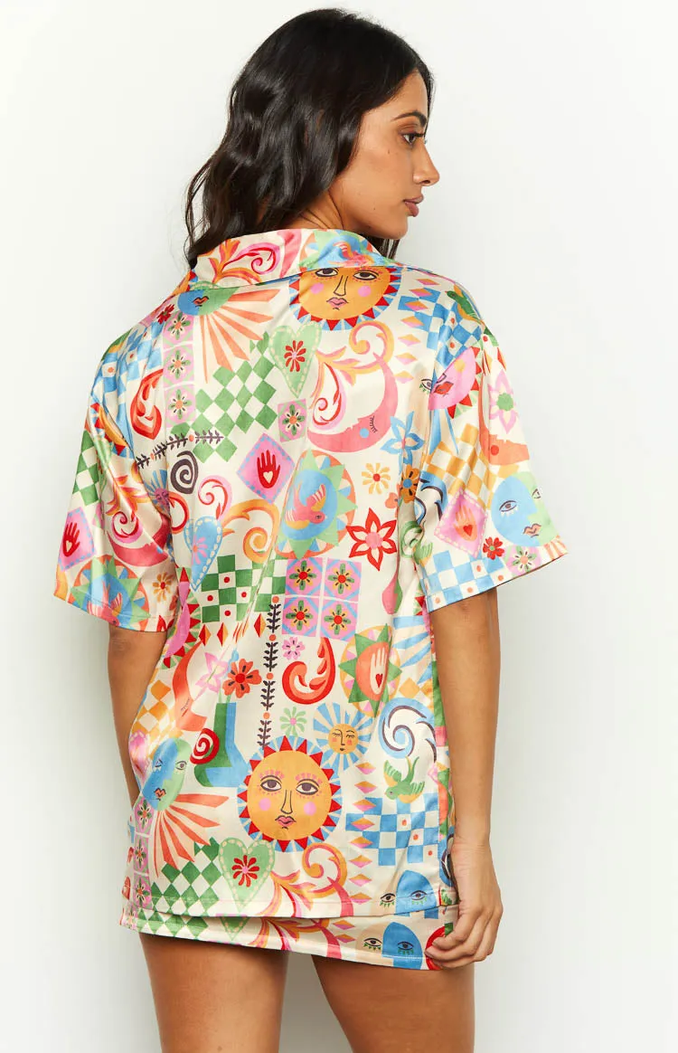 Resort Summer Print Satin Shirt sold by Beginning Boutique product image thumbnail 5