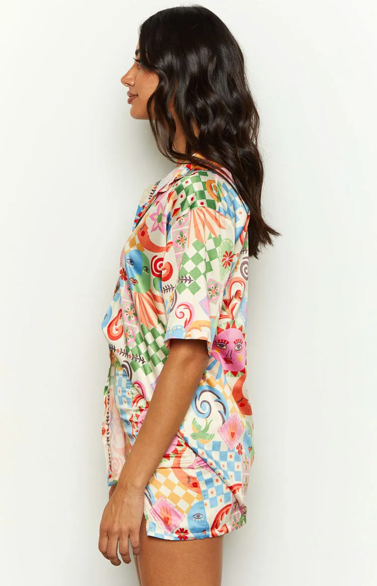 Resort Summer Print Satin Shirt sold by Beginning Boutique product image thumbnail 4