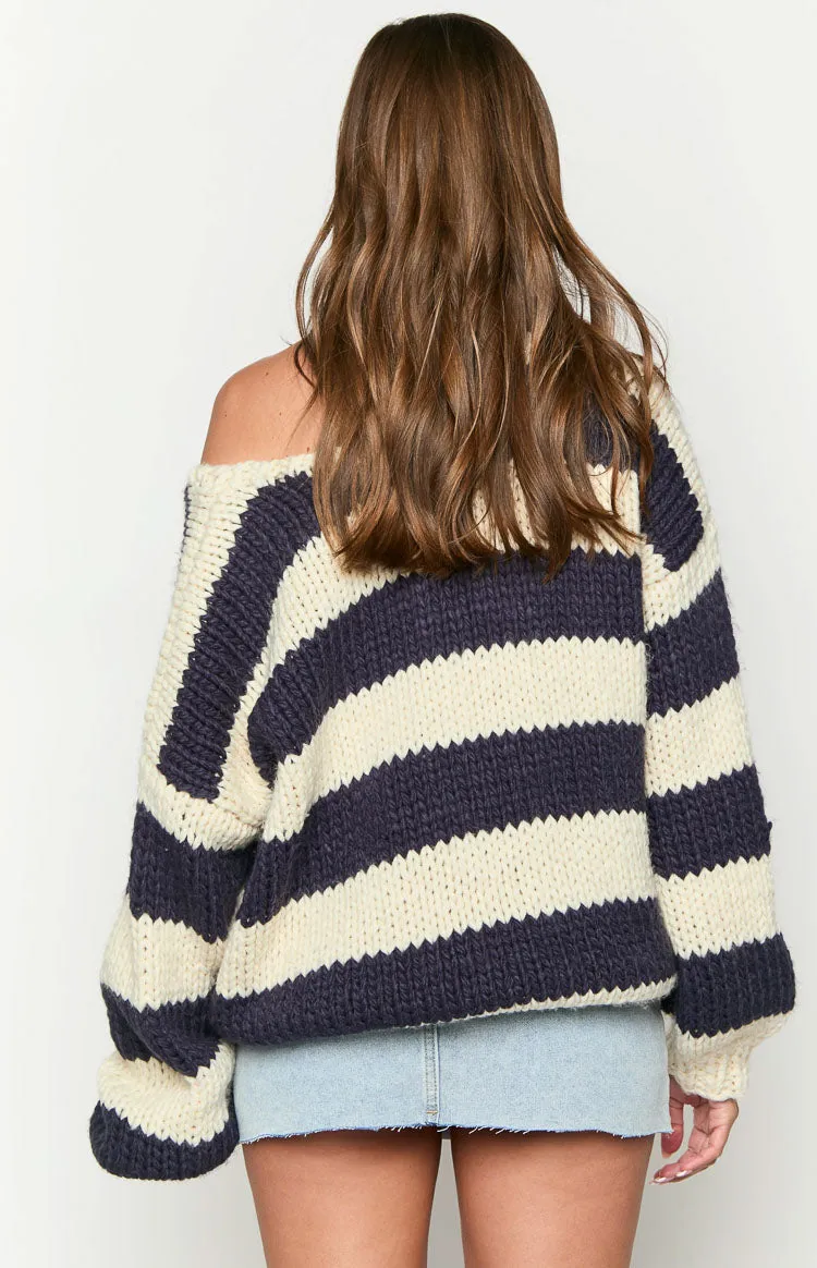 Delvey Navy Striped Chunky Knit Sweater sold by Beginning Boutique product image thumbnail 5