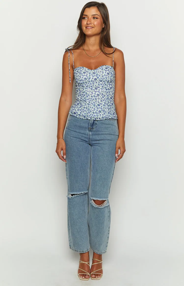 Strawberry Kisses Blue Floral Top sold by Beginning Boutique product image thumbnail 2