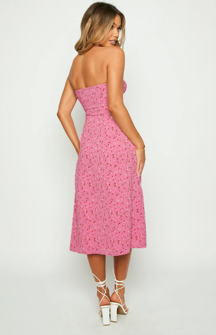 Dion Pink Floral Strapless Midi Dress sold by Beginning Boutique product image thumbnail 5
