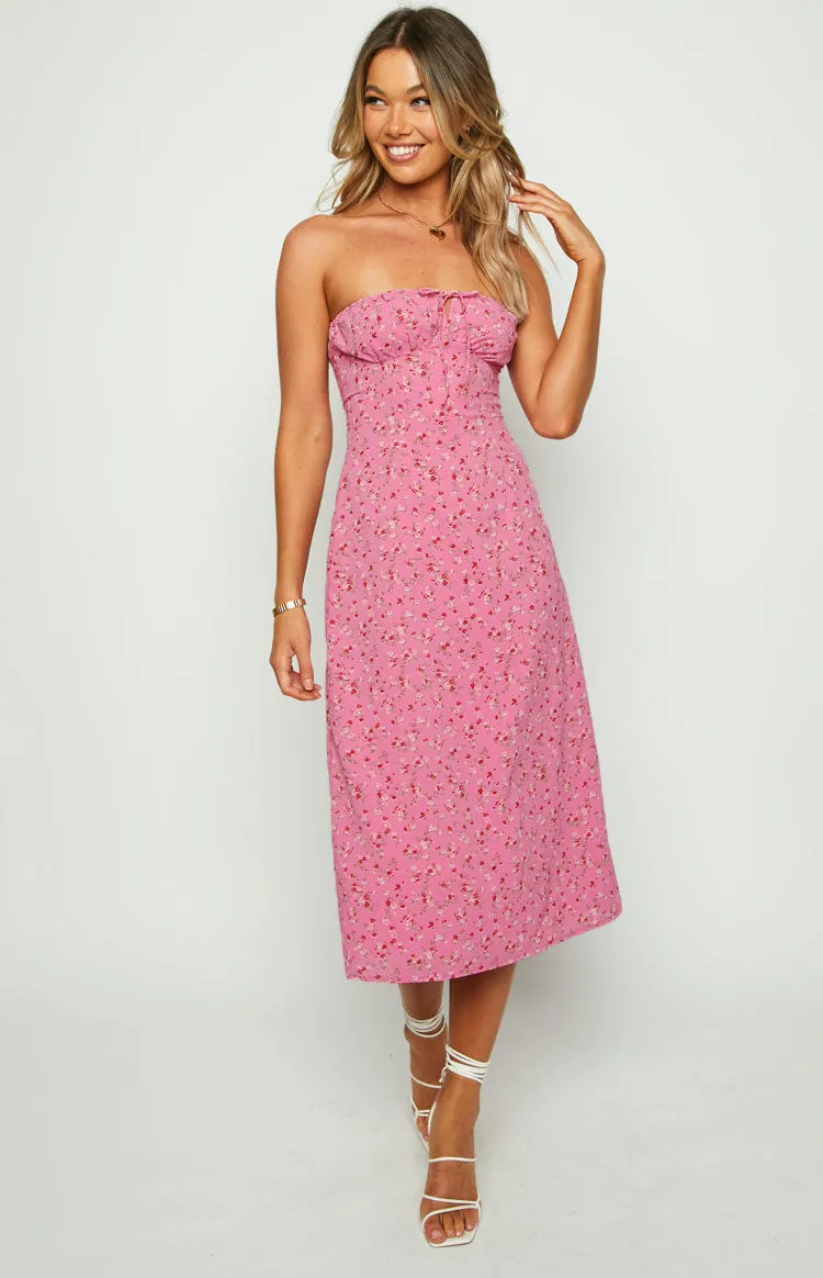 Dion Pink Floral Strapless Midi Dress sold by Beginning Boutique product image thumbnail 2