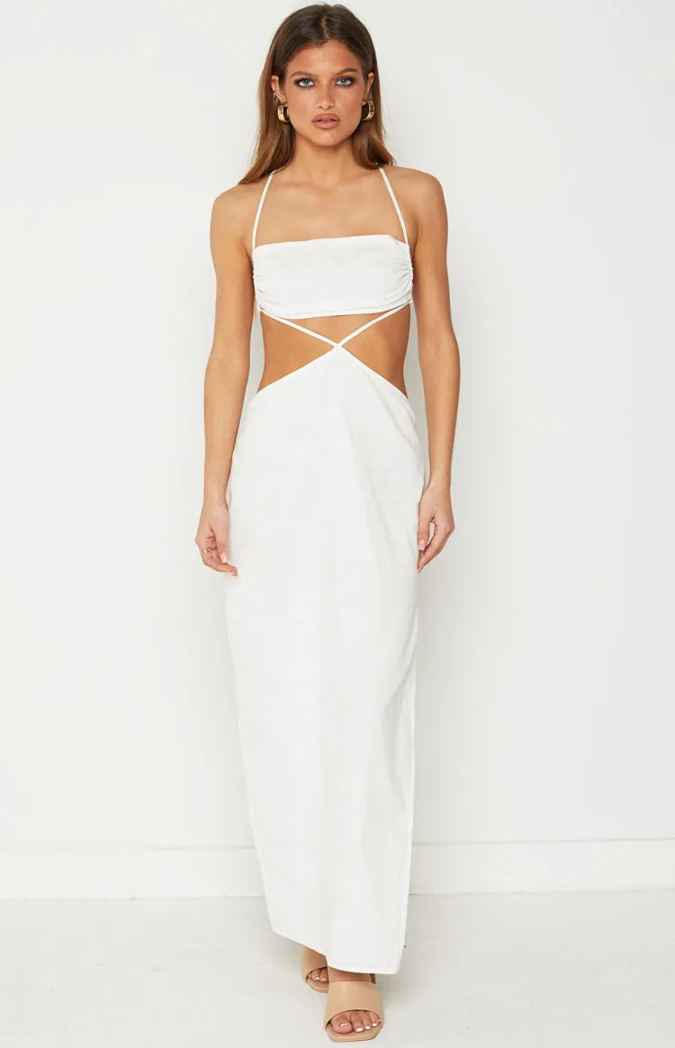 Mimi White Midi Dress sold by Beginning Boutique