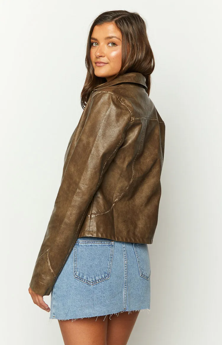 Street Style Brown PU Jacket sold by Beginning Boutique product image thumbnail 5