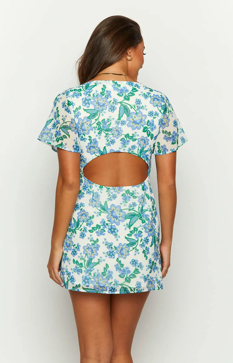 Mira Blue Floral Chiffon Mini Dress sold by Beginning Boutique product image thumbnail 5