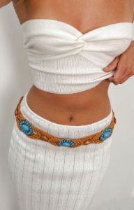 Bonnie Brown Braided Belt sold by Beginning Boutique
