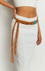 Bonnie Brown Braided Belt sold by Beginning Boutique