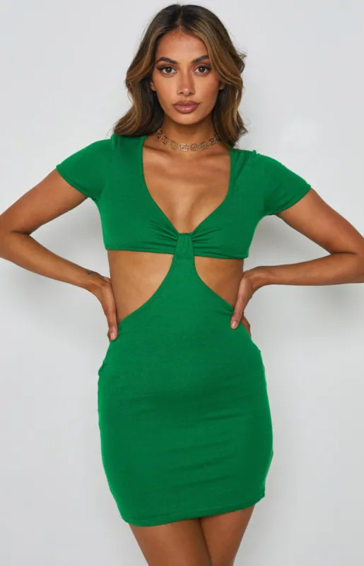 Bold Move Cut Out Mini Dress Green sold by Beginning Boutique