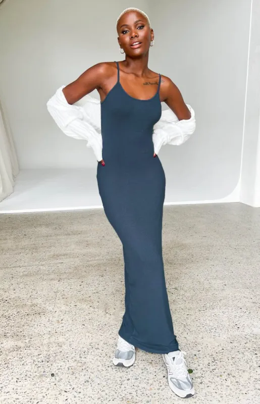 Melrose Navy Maxi Dress sold by Beginning Boutique