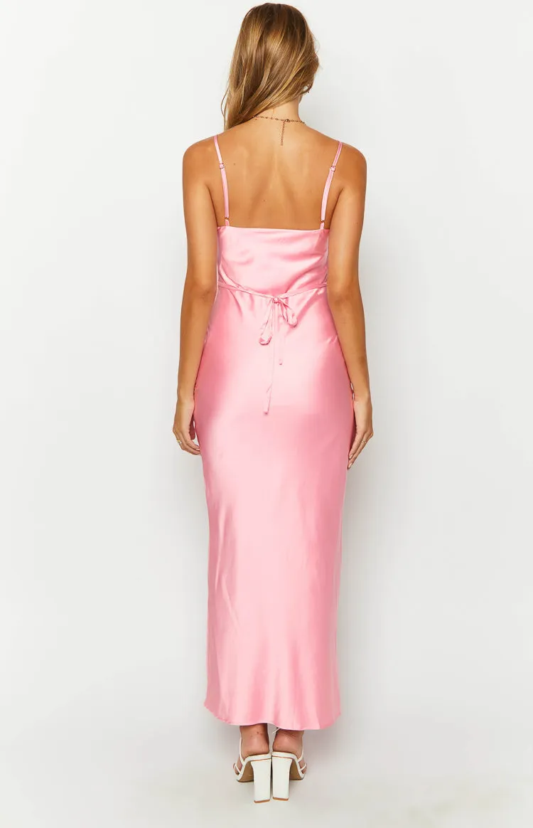 Renesmee Pink Satin Maxi Dress sold by Beginning Boutique product image thumbnail 5