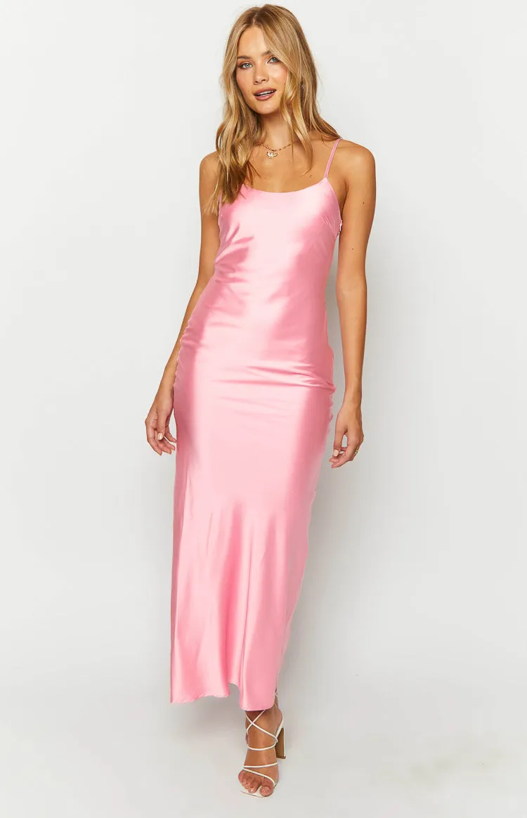 Renesmee Pink Satin Maxi Dress sold by Beginning Boutique product image thumbnail 3