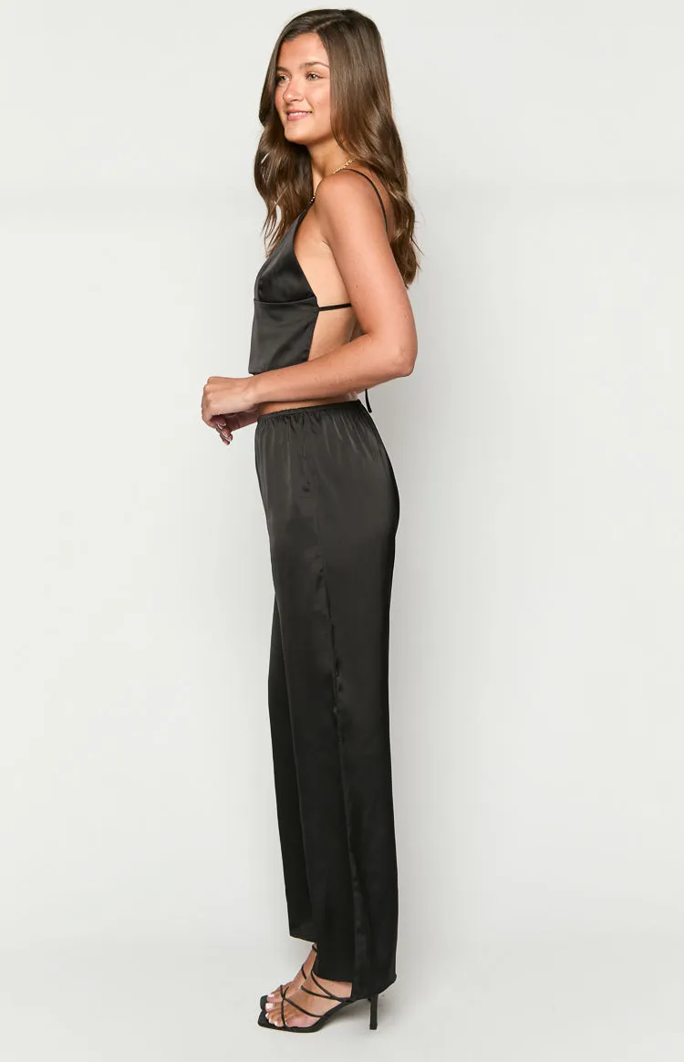 Bridget Black Satin Pants sold by Beginning Boutique product image thumbnail 4