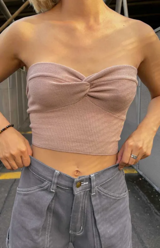 Jessica Latte Twist Front Bandeau Top sold by Beginning Boutique