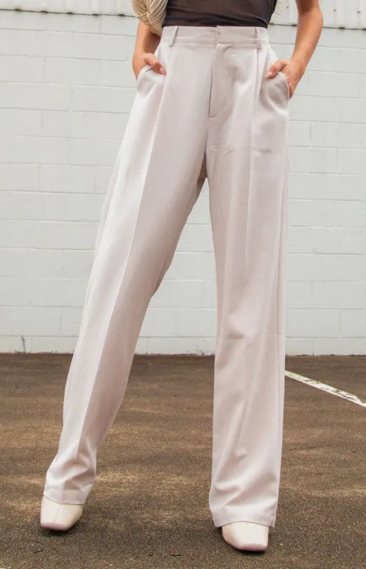 Malcolm Taupe Straight Leg Pants sold by Beginning Boutique
