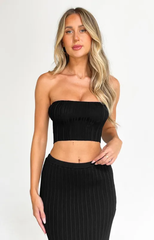 Summertime Black Knit Bandeau Top sold by Beginning Boutique