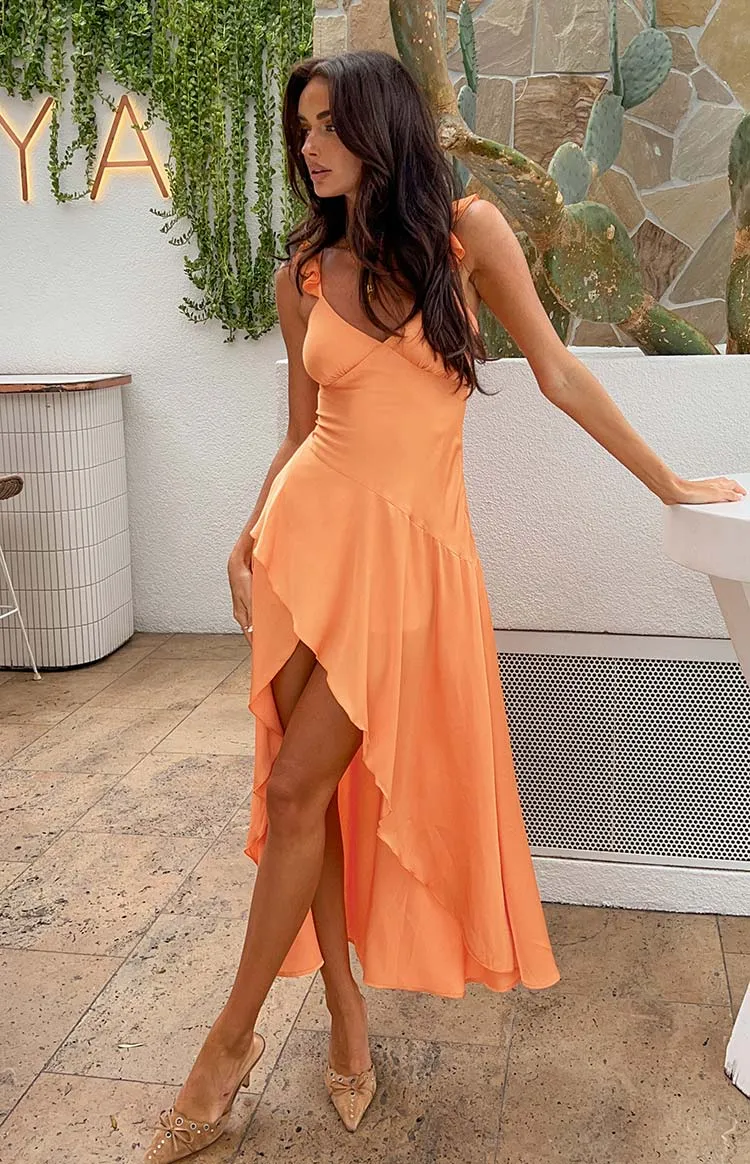 Corrina Orange Maxi Dress sold by Beginning Boutique
