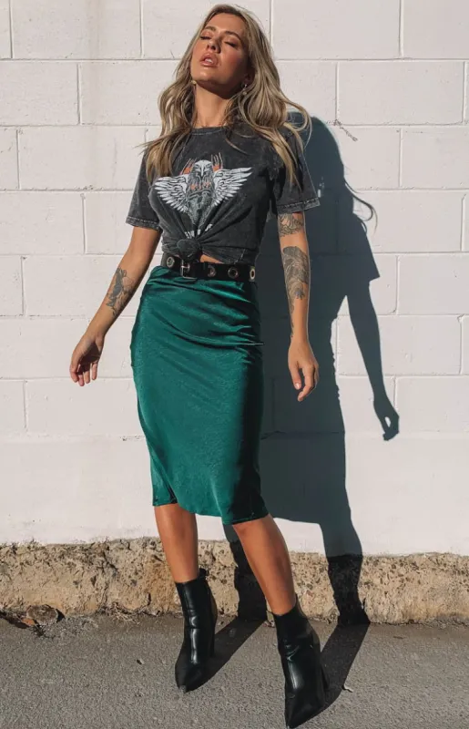 Trisha Midi Skirt Emerald sold by Beginning Boutique