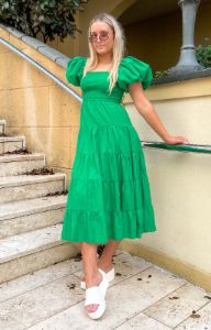 Mayfair Green Midi Dress sold by Beginning Boutique