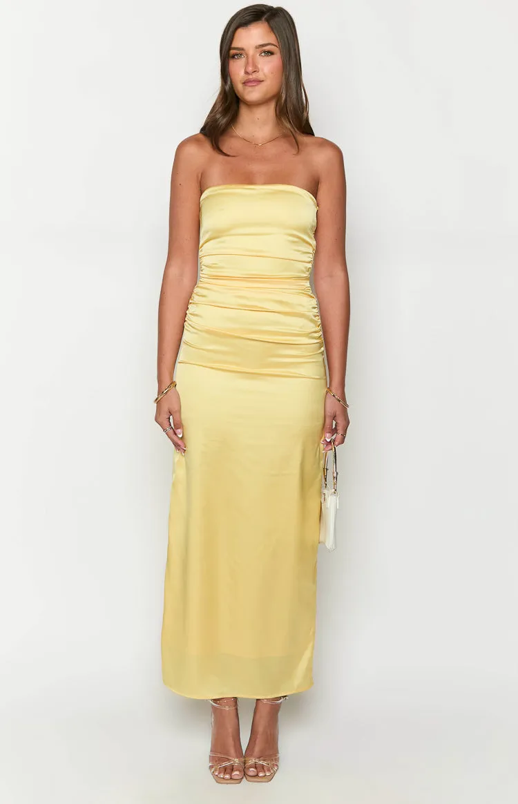Yellow Bloom Satin Strapless Maxi Dress sold by Beginning Boutique product image thumbnail 2