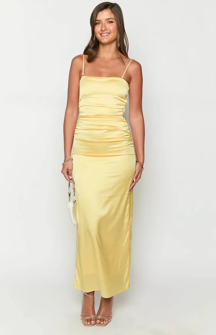 Yellow Bloom Satin Strapless Maxi Dress sold by Beginning Boutique product image thumbnail 3