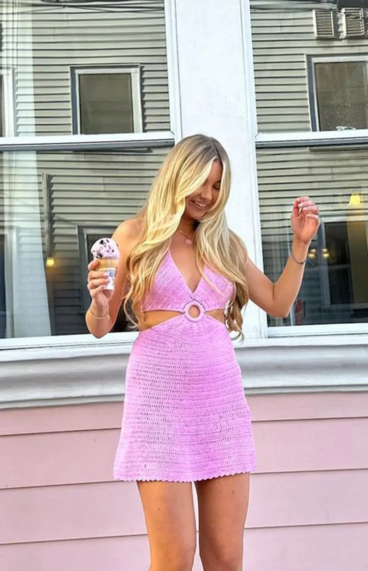 Love Sick Pink Crochet Halter Mini Dress sold by Beginning Boutique product image thumbnail 4