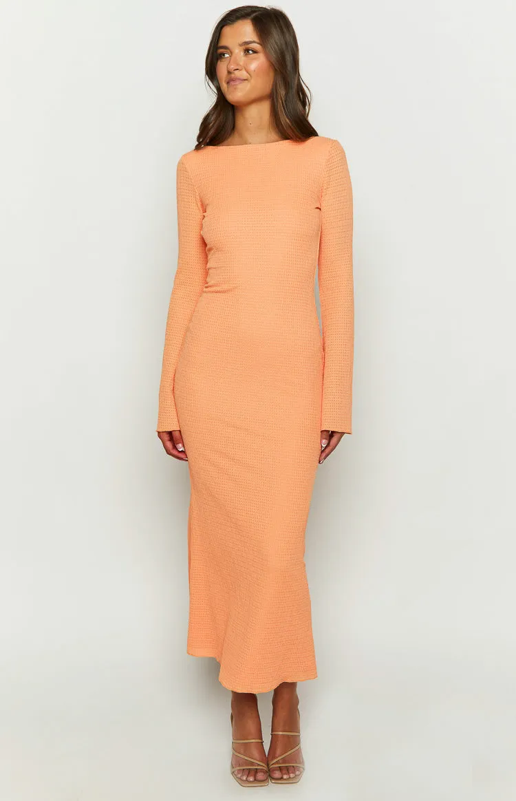Looking For Love Orange Long Sleeve Midi Dress sold by Beginning Boutique product image thumbnail 5