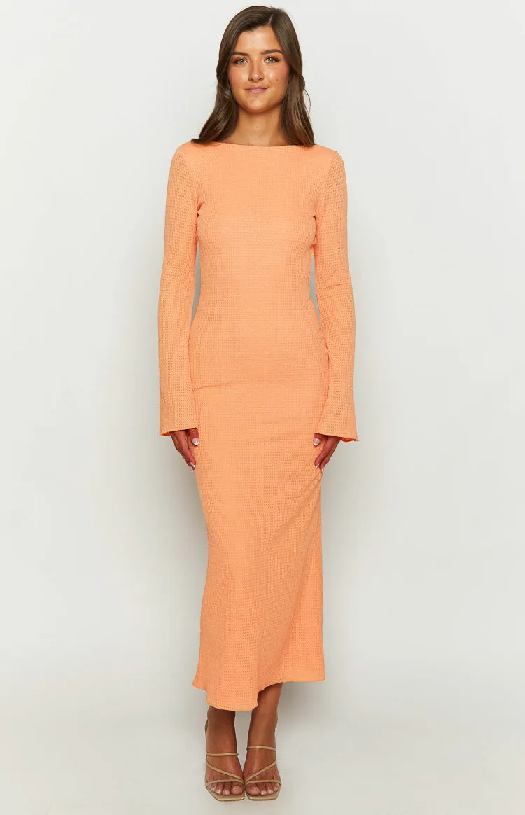 Looking For Love Orange Long Sleeve Midi Dress sold by Beginning Boutique product image thumbnail 3