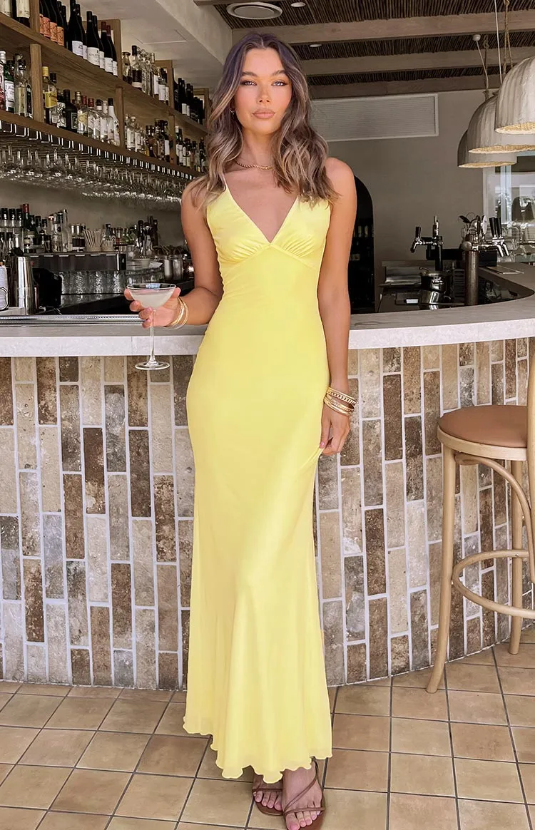 Sunflower Yellow Mesh Maxi Dress sold by Beginning Boutique
